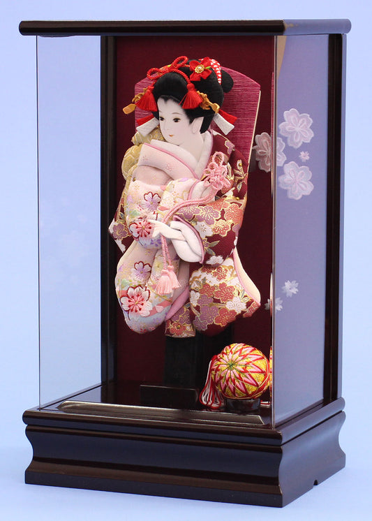 9号押絵羽子板 金彩刺繍華流水 アクリルブドウケース飾り