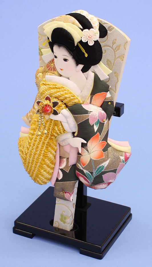 押絵羽子板10号 鹿の子美月からし色 スタンド付き