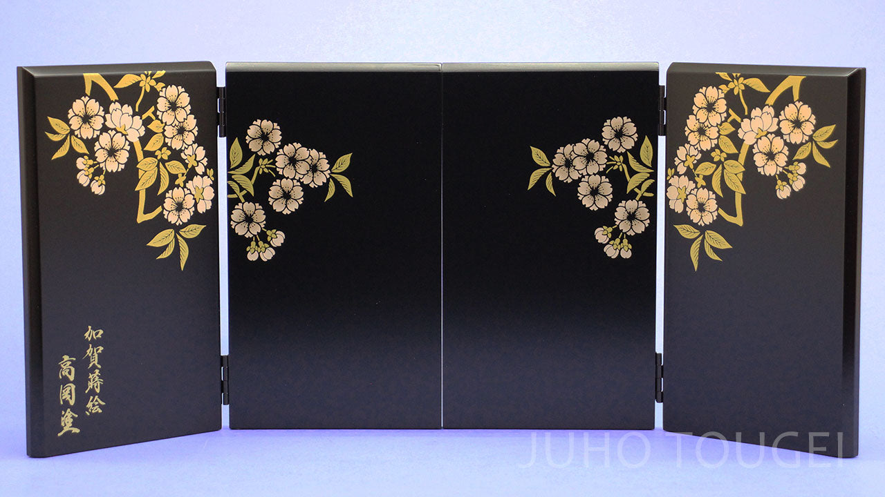 19cm高岡塗光琳桜屏風 半艶黒