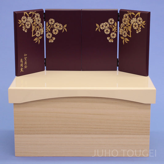 雛人形・収納台屏風セット 幅40cm 桐バニラ-光琳桜古代紫