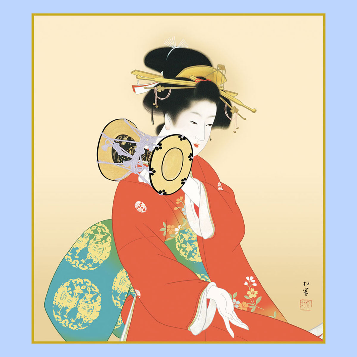 模写複製画色紙 松園名画選 鼓の音