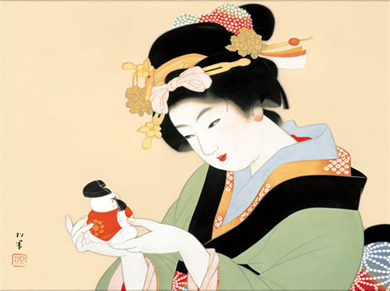 ミニ掛け軸 名画複製画 上村松園 御所人形