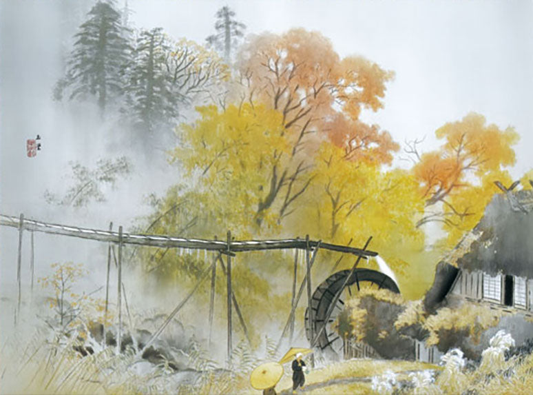 ミニ掛け軸 名画複製画 川合玉堂 彩雨