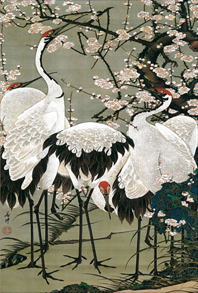 ミニ掛け軸 名画複製画 伊藤若冲 梅花群鶴図