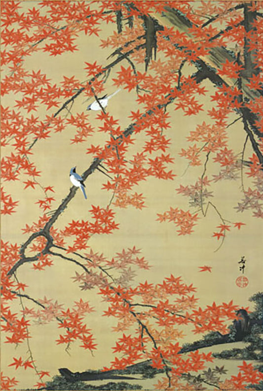 Ito Jakuchu "Autumn Leaves and Bird" Mini Hanging Scroll | Masterpiece Art Print