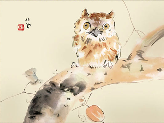 Takeuchi Seihō "Mimizuku (Horned Owl)" Mini Hanging Scroll | Masterpiece Art Print