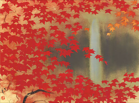 Kawabata Ryushi "Taki ni Momiji (Autumn Leaves by a Waterfall)" Mini Hanging Scroll | Masterpiece Art Print