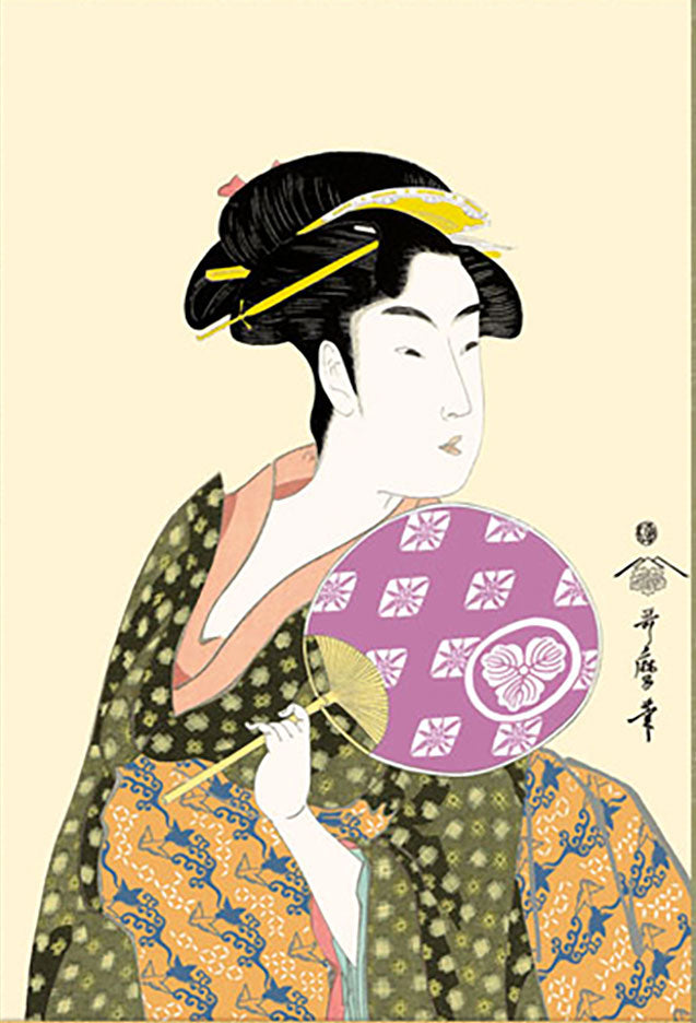 浮世絵 喜多川歌麿 団扇をもつおひさ 複製画
