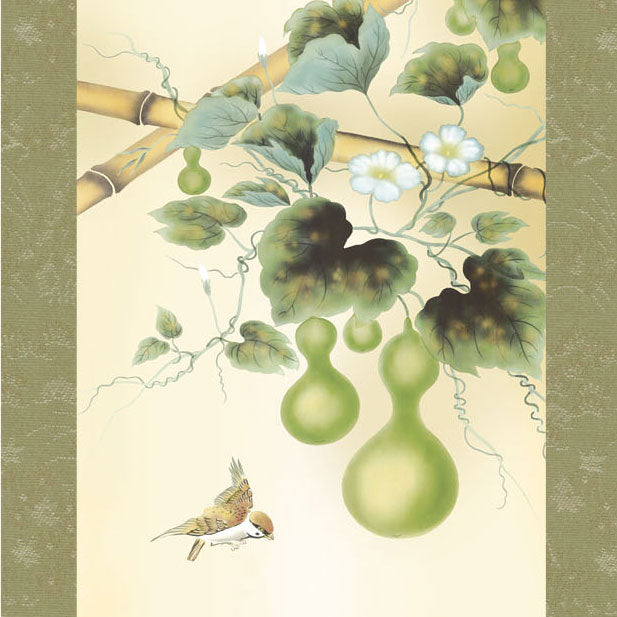 由唐沢碧山绘制的花鸟画挂轴“六葫芦”