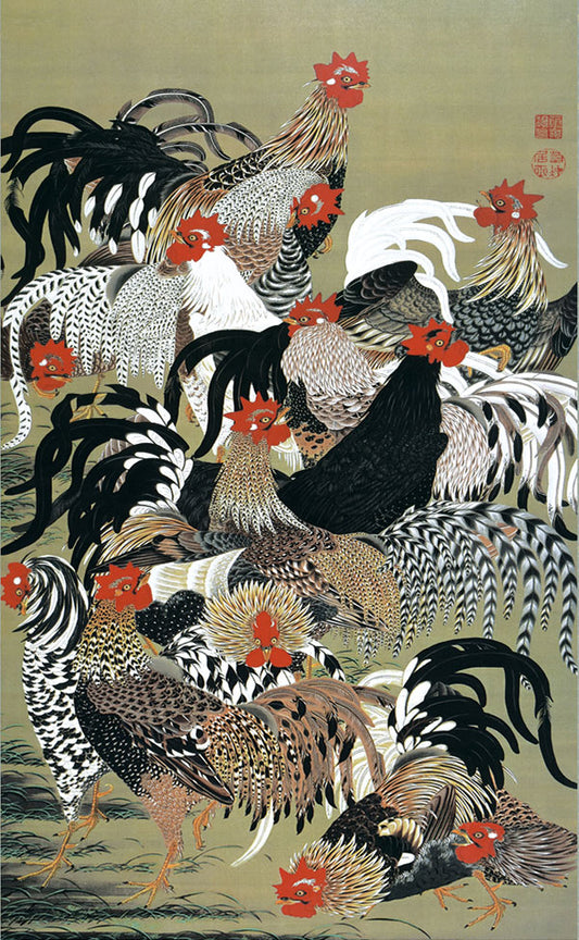 名画複製画 群鶏図 伊藤若冲