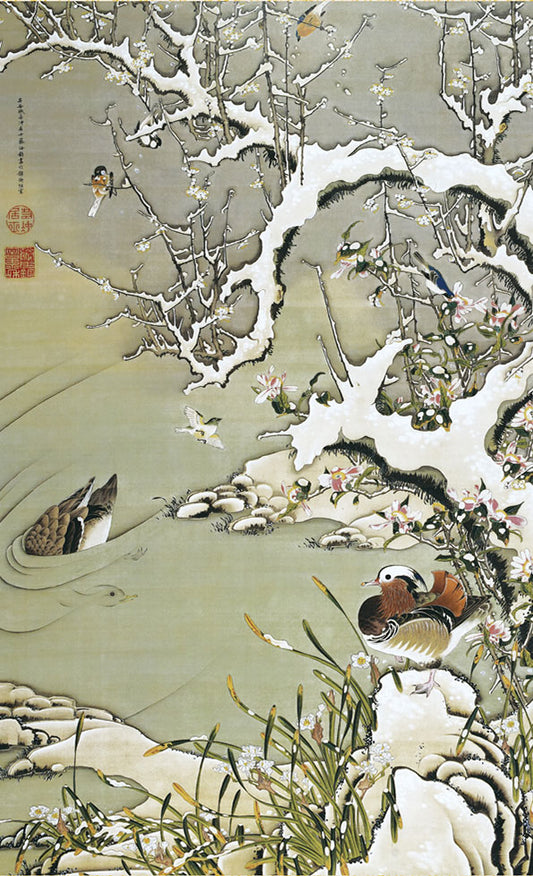名画複製画 雪中遊禽図 伊藤若冲