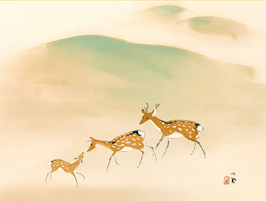 名画複製画 遊鹿 竹内栖鳳