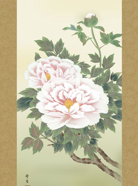 北山歩生的鸟花画挂轴