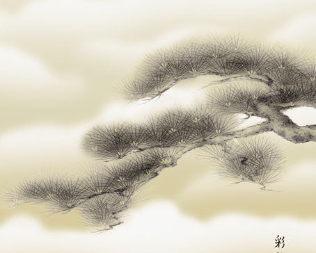 Fuji landscape painting hanging scroll Red Fuji with two cranes by Udagawa Saiyu