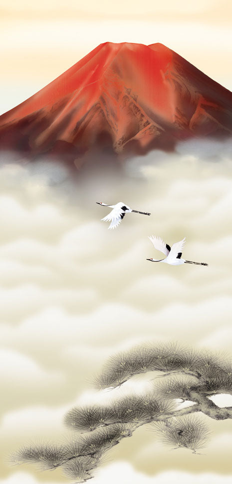 富士山水画 赤富士双鶴 宇田川彩悠