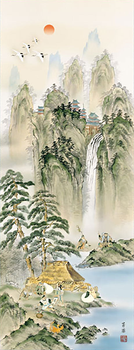 石田芳園绘制的吉祥画卷“蓬莱七福神图”