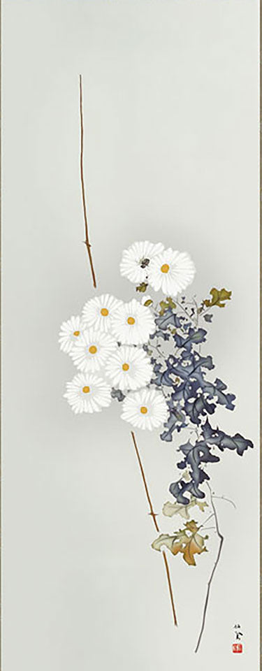 花鳥画掛け軸 白菊 竹内栖鳳(名画複製画)