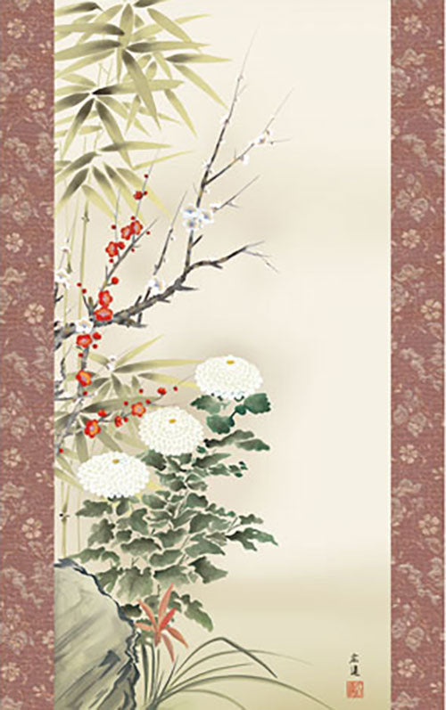 田中広遠作品《花鸟画挂轴,四君子》