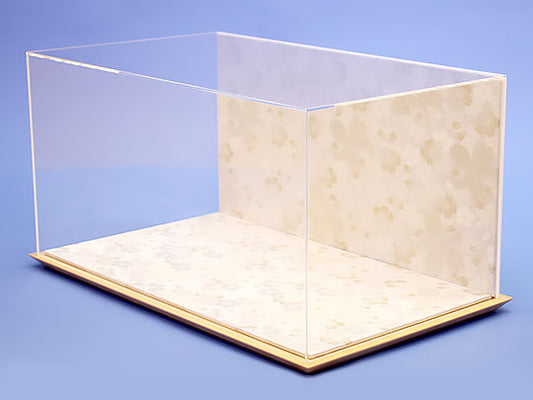 カブセ人形ケース 雛用アクリル白桜金襴巻き 高さ23cm 幅47㎝ 横から