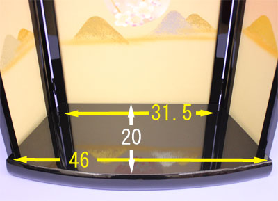 ensemble complet de poupée Hina et paravent à plateforme, largeur 46 cm, plateforme de poupée Hina debout en forme d'éventail - 36 cm, fond doré, Toyama Sakura