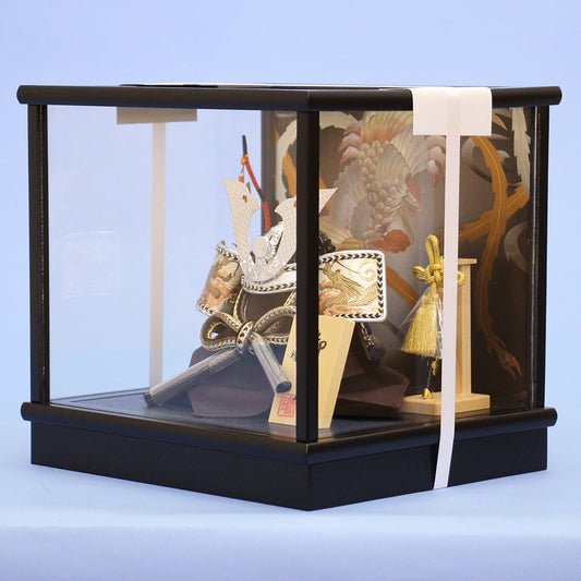 May Doll kabuto Case Decoration Height 23cm No. 5 Silver kabuto with Engraved Lid