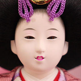 雛人形ケース飾り 二人 小芥子几帳付き六角黒 姫顔