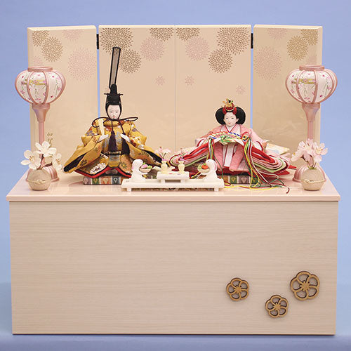 雏人偶用橘色樱花,高7.5厘米,装饰有米色带球