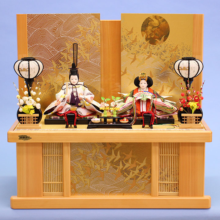 ensemble complet de poupées et de rangement Hina, paravent pliable, largeur 55 cm, Hinoki Thousand Cranes