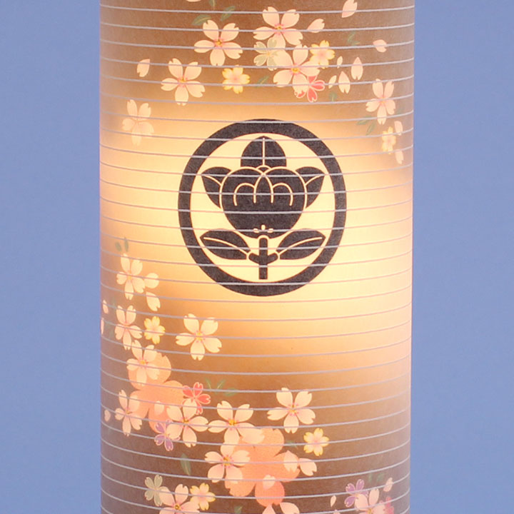 小型サイズ盆提灯高さ29m インテリア燈明 小桜の舞(薄茶)家紋付き 家紋