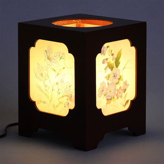 盆提灯インテリア行灯 季楽々4号(桔梗に芙蓉)高さ22.5cm 暗所点灯