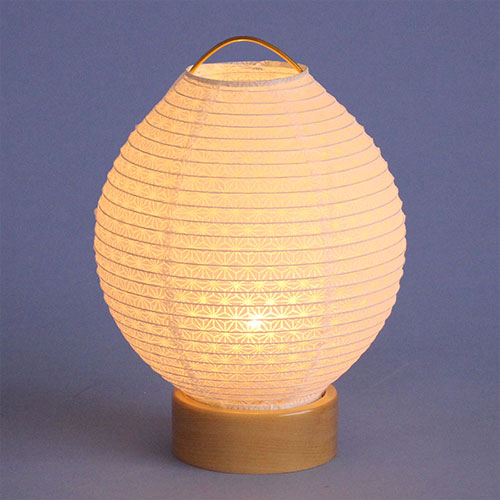 コンパクトでおしゃれな盆提灯 小紋 HARIMA 高さ18cmLEDコードレス行灯(豆麻の葉) 暗所点灯