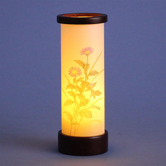 ミニミニサイズ盆提灯高さ19cm インテリア燈明 スタンプS コードレス(矢車菊) 暗所点灯