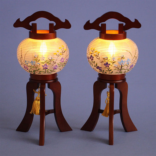 コンパクト盆提灯 けやき4号(桔梗)高さ31cm LEDコードレス大内行灯 暗所点灯