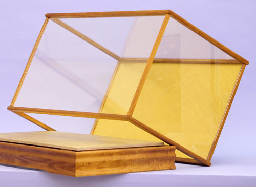 Doll case with lid, cork and zelkova lacquer, 65x35x35 case (custom sizes available)