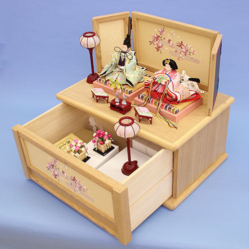 雛人形収納飾り 柳親王ナチュラル引き出し開く