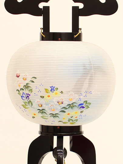 盆提灯大内行灯 黒曜9号 絹重ね絵(小芙蓉に滝)高さ71cm ズーム