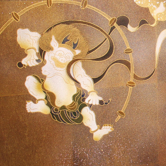 Paravent pour poupées de mai, hauteur 69 cm, paravent à deux panneaux de taille 23, feuille de coquillage brun rougeâtre, dieux du vent et dieux du tonnerre