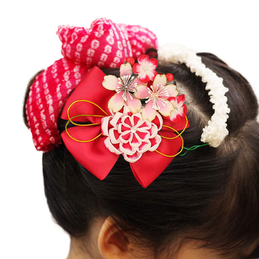 かんざし羽子板リボン赤 白桜ケース 髪飾りイメージ