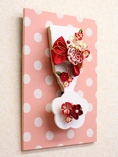 髪飾り羽子板 リボン赤 ここな壁掛 横方