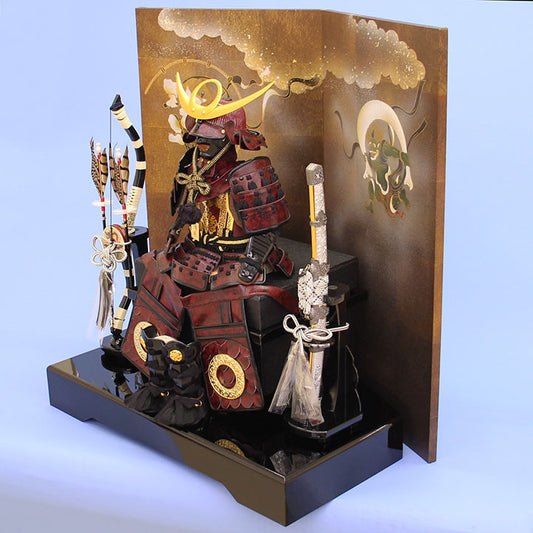 Boy's Day doll armor decoration Width 68cm Height 69cm Yuzan made No. 7 Torachiyo armor Wind god and thunder god flat decoration set