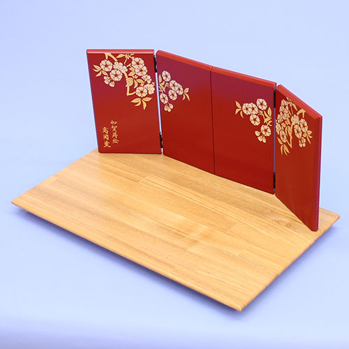 ensemble complet poupée Hina et paravent à plateforme, largeur 45 cm, tamo transparent, 19 cm, Korin Sakura rouge