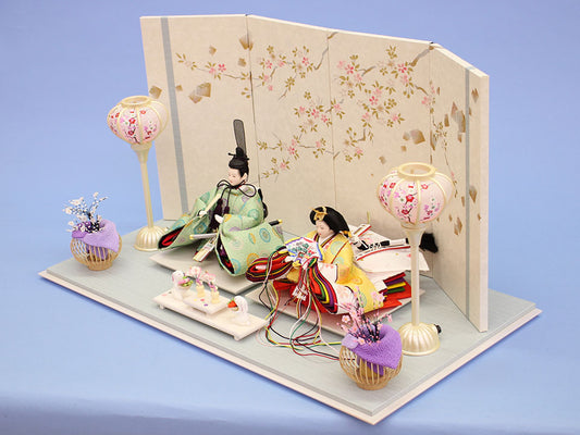 雛人形平飾り 京十三番パステル有職親王 蒼桜 横から