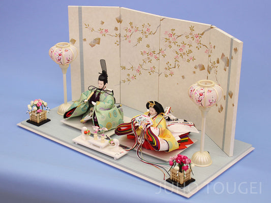 雛人形平飾り 京十三番パステル有職親王 蒼桜 横から