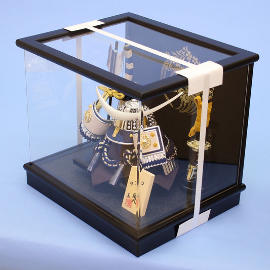 May Doll kabuto Case Decoration Height 26 cm No. 6 Silver and Blue Date kabuto Acrylic Cover