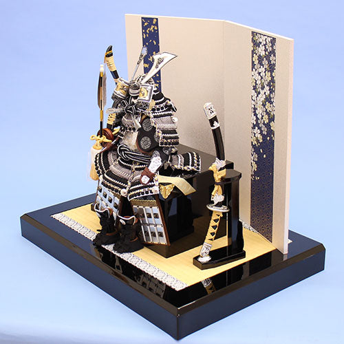 Boy's Day doll armor decoration Width 60cm Height 51cm Sparkling silver dragon armor Obi Sakura flat decoration set