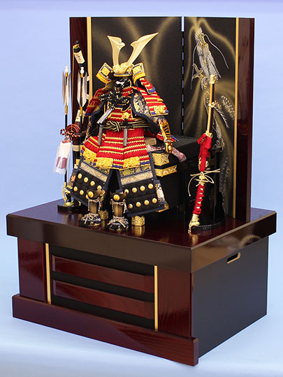 Boy's Day doll armor storage set, 60cm wide, No. 5 red armor, wine gold dragon