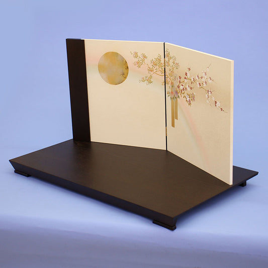ensemble complet poupée Hina/paravent plat, largeur 70 cm, arc-en-ciel et fleur de lune