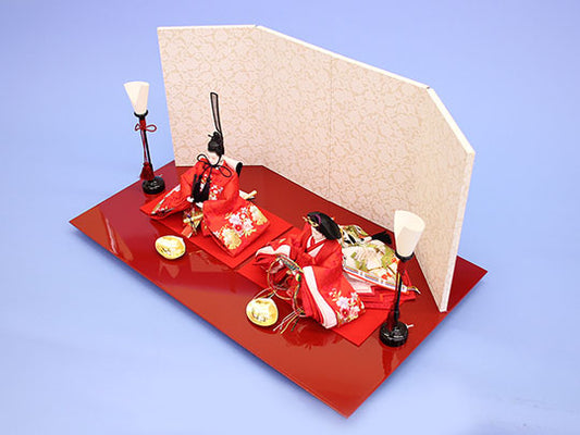 雛人形平飾り 京十二番極上金彩刺繍 赤 花唐草 上から