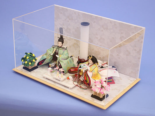 雛人形ケース飾り 飾京十三番パステル有職親王 白桜ケース 横から