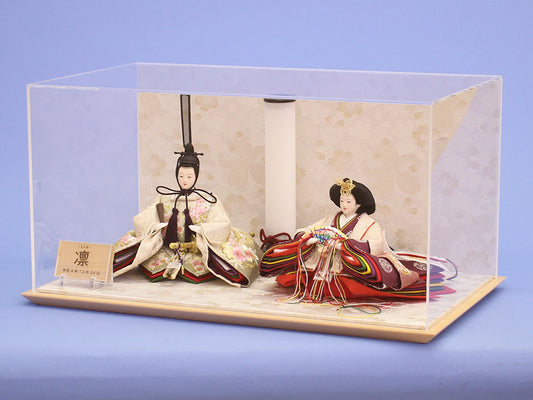 雛人形ケース飾り 十二番刺繍白親王 白桜ケース 横から